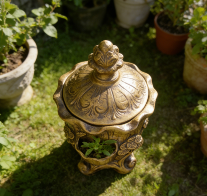 🌳Gilded Baroque Tree Trunk Multi-Chamber Planter – Hand-Sculpted Resin Vessel with 3D Floral Relief, Aged Bronze Patina, One-of-a-Kind Multi-Plant Display for Indoor & Outdoor Gardens