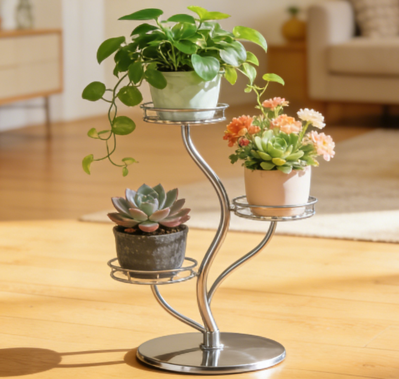 One-of-a-Kind 3-Tier Curved Metal Plant Stand: Elevate Your Indoor Greenery with Modern Elegance