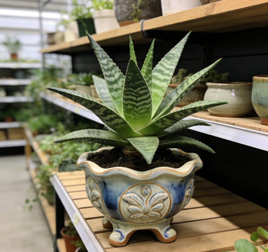 🌿Baroque Revival Footed Ceramic Planter – Hand-Carved Floral Medallions, Reactive Blue-Ivory Glaze, One-of-a-Kind Ornate Vessel for Aloe & Succulent Displays