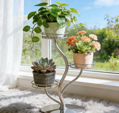 One-of-a-Kind 3-Tier Curved Metal Plant Stand: Elevate Your Indoor Greenery with Modern Elegance