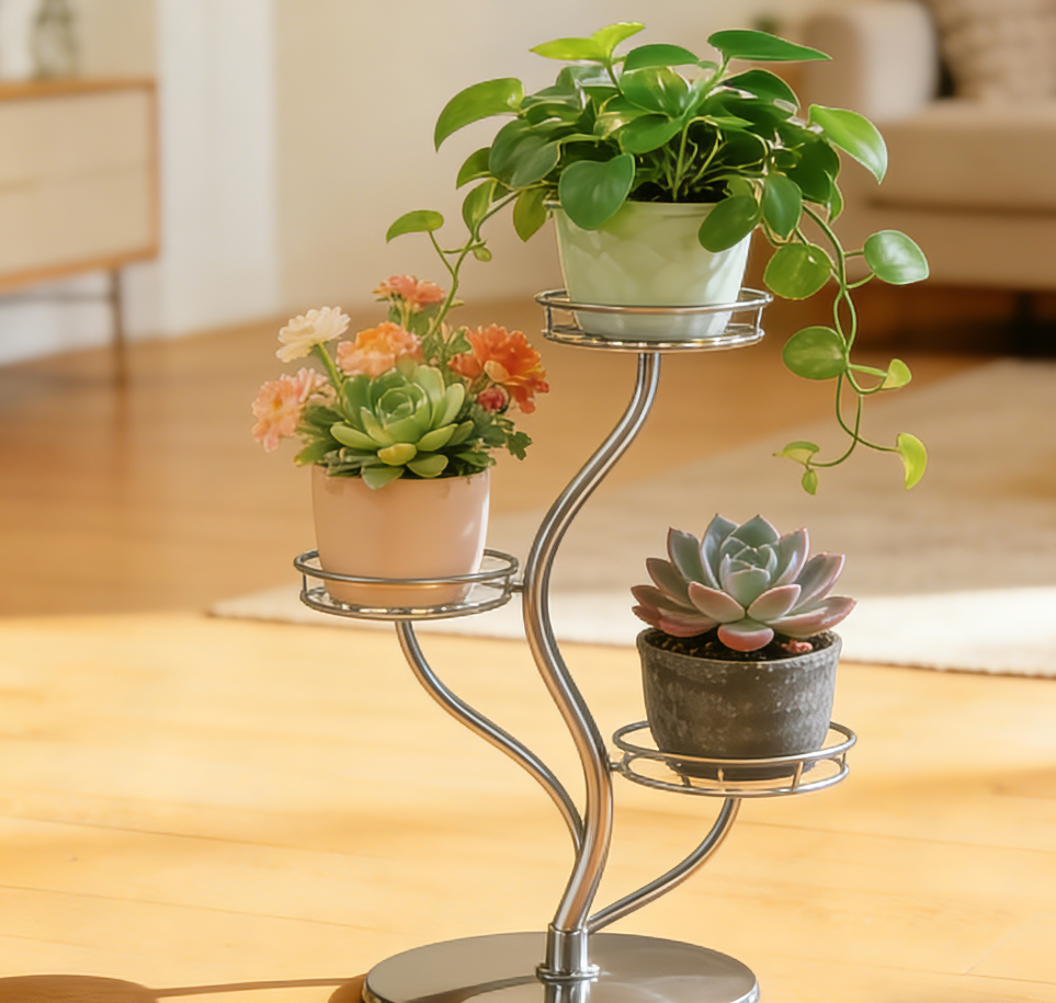 One-of-a-Kind 3-Tier Curved Metal Plant Stand: Elevate Your Indoor Greenery with Modern Elegance